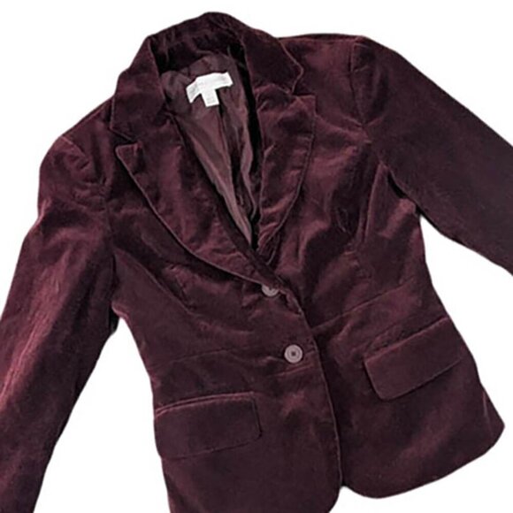 New York & Co Blazer Womens 2 Velvet Purple 2 Button Classic Holiday Whimsigoth - Picture 1 of 13